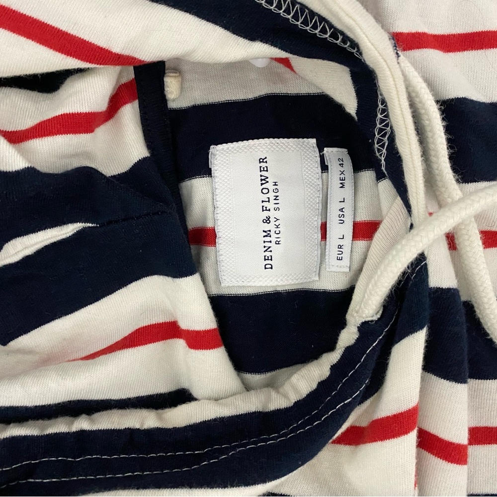 Denim & Flower Navy and Red Striped Hoodie